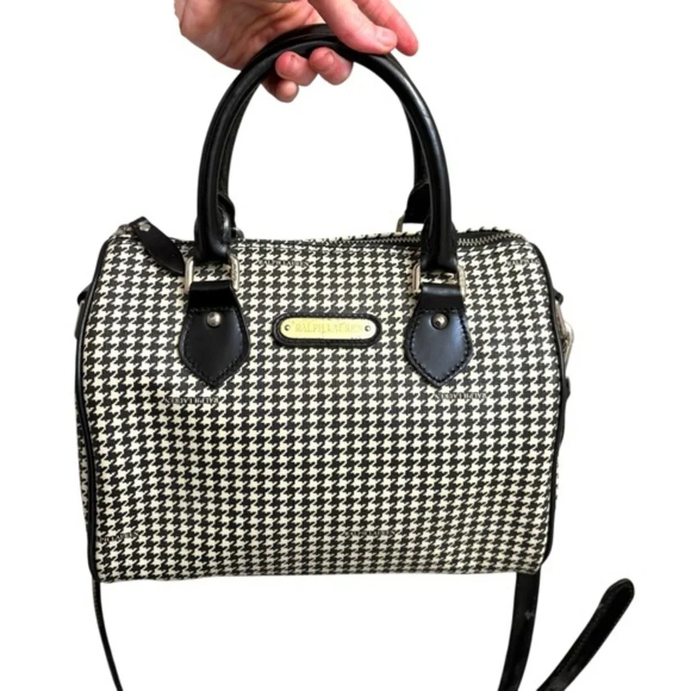 Ralph Lauren vintage Black and White Houndstooth boston satchel Bag with strap